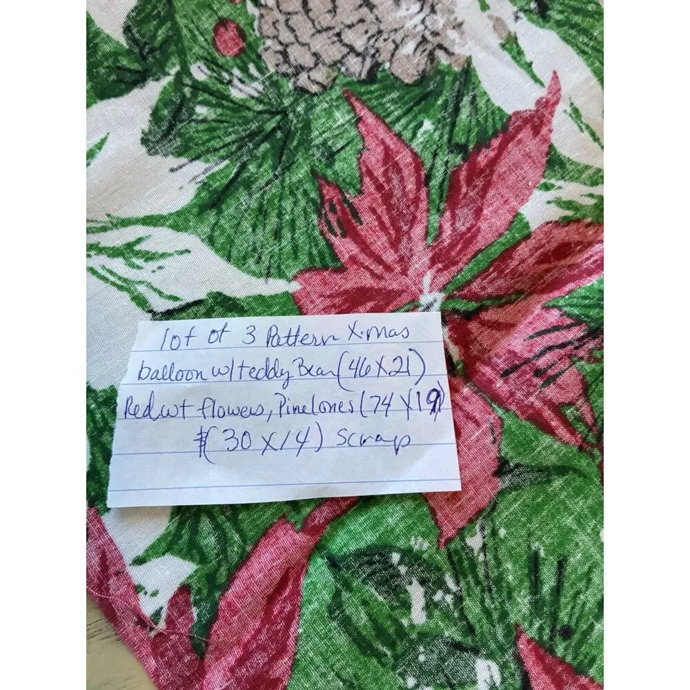 VTG Christmas Fabric Lot Springs Mills Peter Pan Poinsettia Teddy Bear 6 Yds